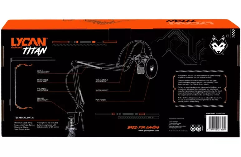 Lycan Gaming Titan Gaming Boom Arm with Pop Filter and Shock Mount