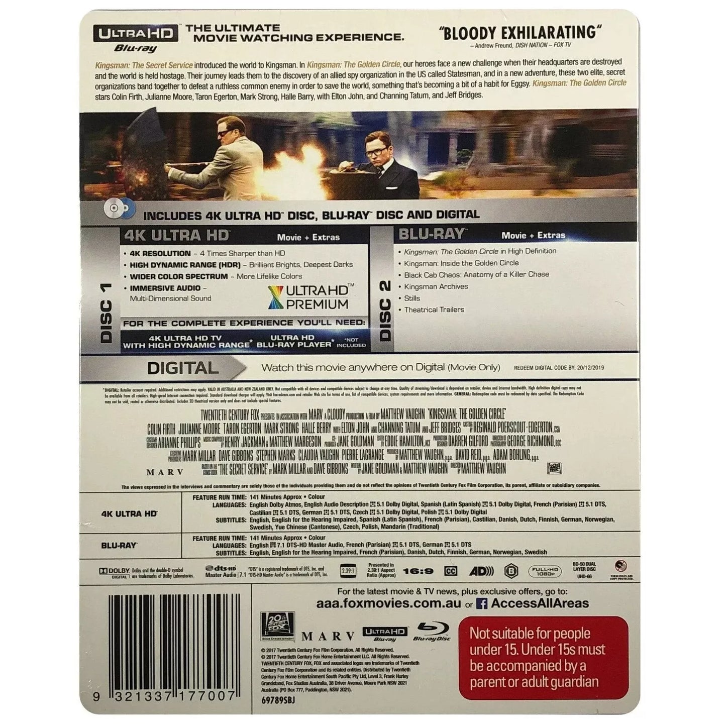 Kingsman The Golden Circle - 4K Ultra HD + Blu Ray Steel book 2 disc set