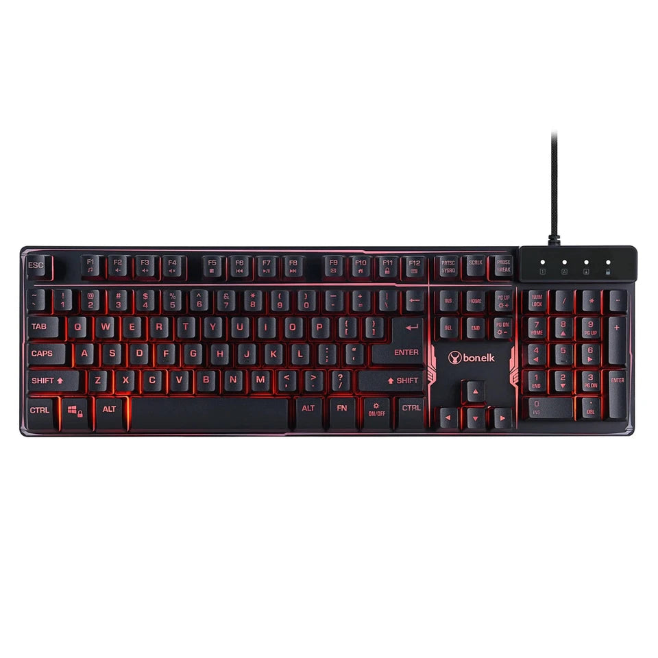 Bonelk Gaming LED Backlit Keyboard, USB, Full Size, K-308 - Black